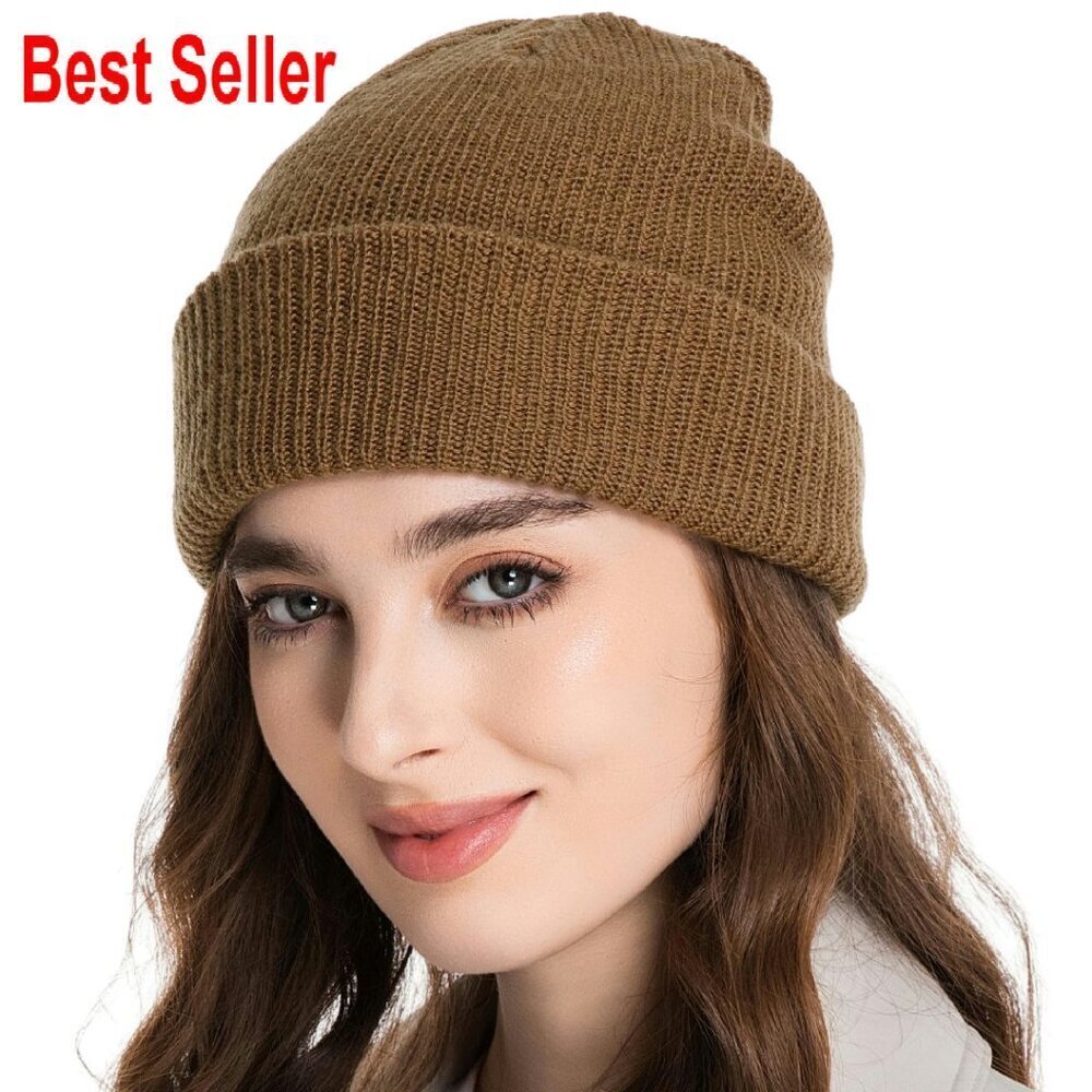 Merino Wool Beanie Unisex Cuffed Slouchy Winter Hat Classic Warm